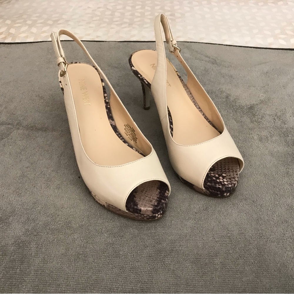 Nine West peep toe off white heels!